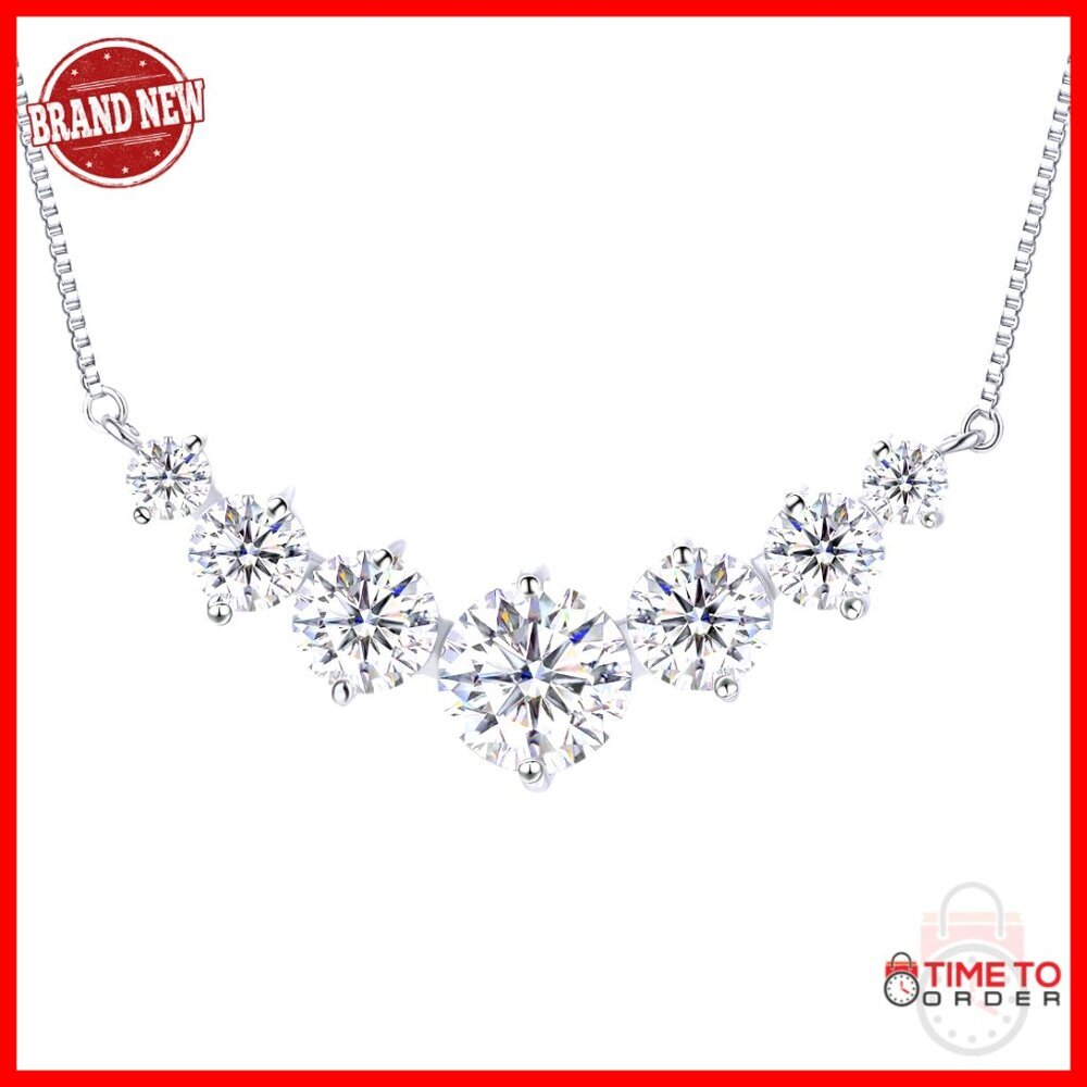 7 Stone Moissanite Pendant Necklace 18k Gold Plated Sterling Silver 19.5 Inch - Picture 1 of 7